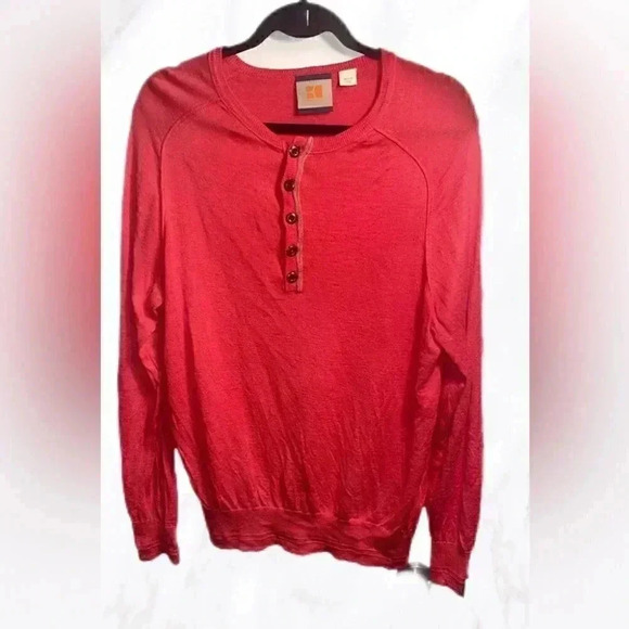 Vintage Boss Orange casual crew neck long sleeve 5 button light knit sweater L - Picture 1 of 6